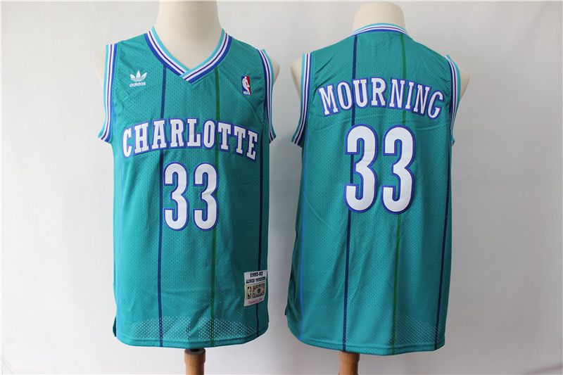 Men Charlotte Hornets #33 Mourning Green Throwback Adidas NBA Jerseys